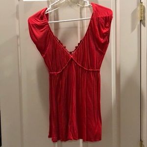 Right Red Empire Waist Top with Back Embroidery